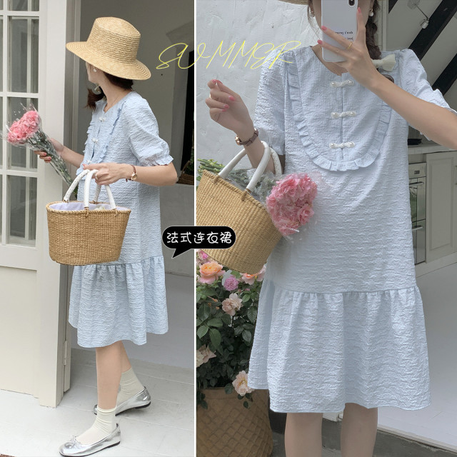 9234310.兔妈中国风哺乳连衣裙夏季新款外出孕妇装女大码孕妇裙宽松休闲连衣裙