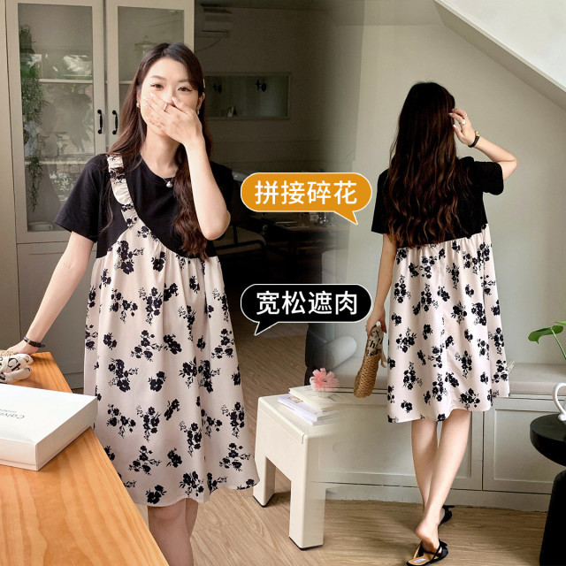 9234207.兔妈孕妇装夏季连衣裙时尚外出碎花孕妇裙宽松大码女夏装新款潮妈孕装