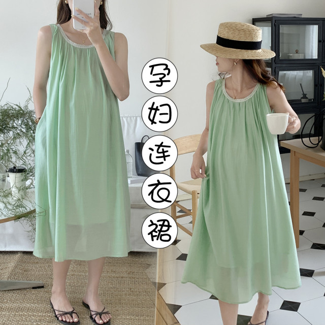 9234292.兔妈无袖连衣裙孕妇装夏季新款外出孕妇裙宽松时尚休闲连衣裙薄款夏装