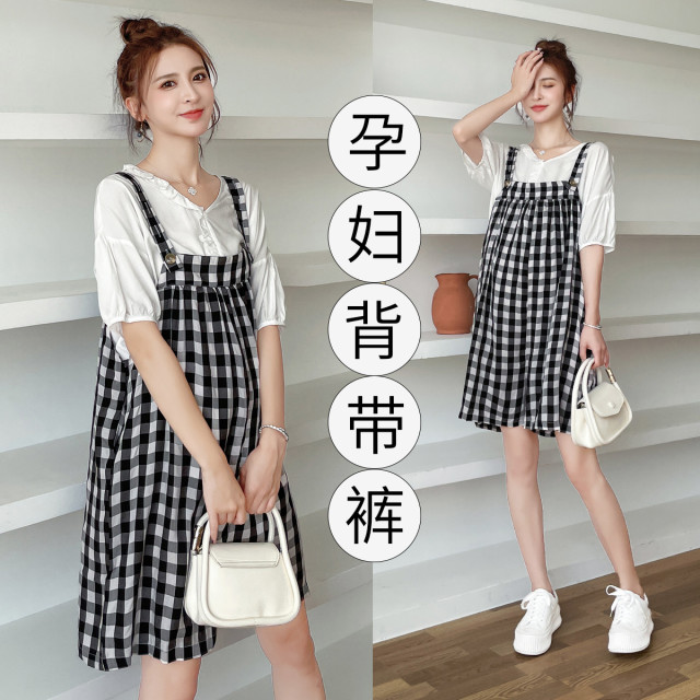 9234325.兔妈【2件套】孕妇装夏季新款孕妇裤套装外出休闲孕妇背带裤套装薄款