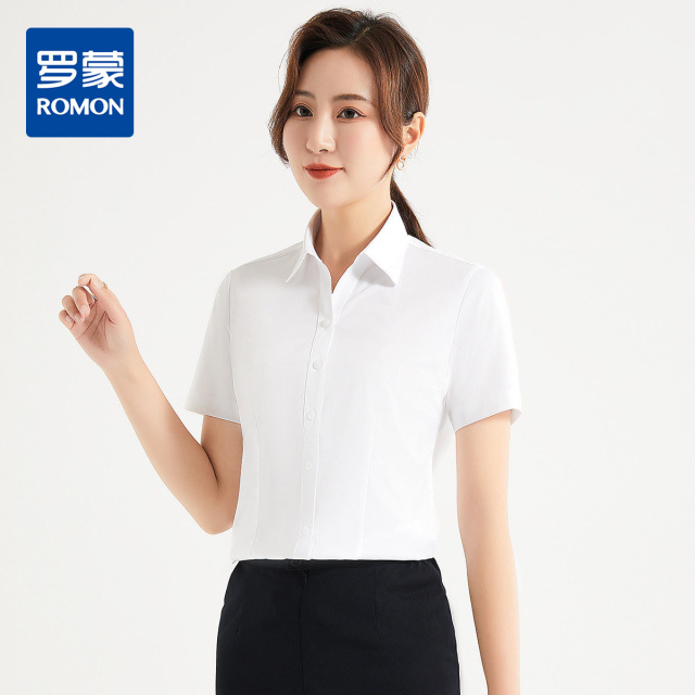 9235011.罗蒙夏季竹纤维短袖衬衫女士正装商务通勤职业工装衬衣