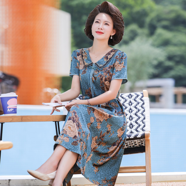 9442166.【店铺上新】中老年妈妈夏装气质连衣裙中年女夏季薄款中长款裙子
