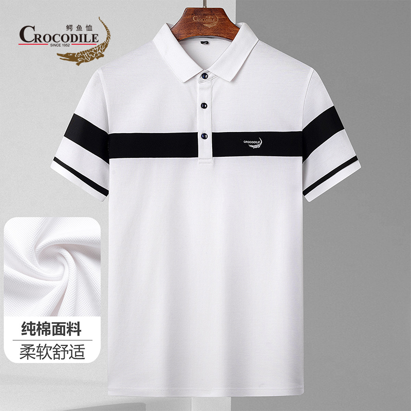 9273189.鳄鱼恤【专柜纯棉优选】夏季时尚休闲色织定位条短袖Polo衫男