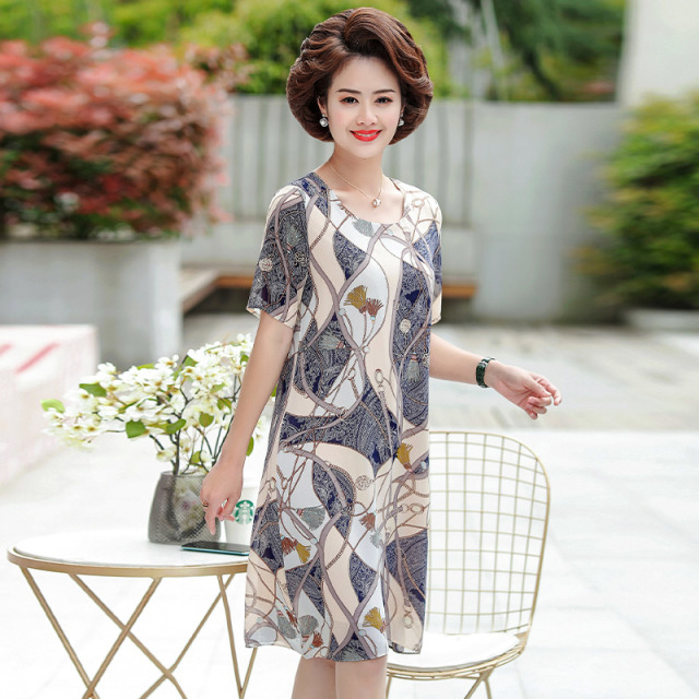 12637312.妈妈款夏季花色洋气连衣裙