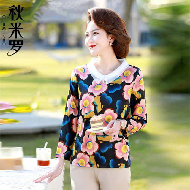 12637289.妈妈款夏季花色洋气时尚T恤