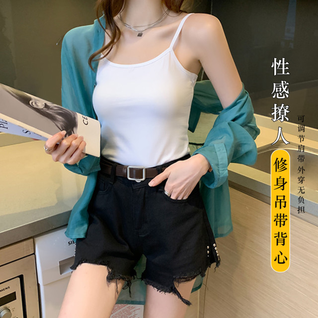 9296205.猫人【100%棉】女士吊带背心女防走光纯棉内搭运动内衣透气美背