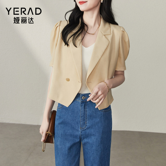 9327173.【娅丽达】短袖西装女夏季洋气短款小西服