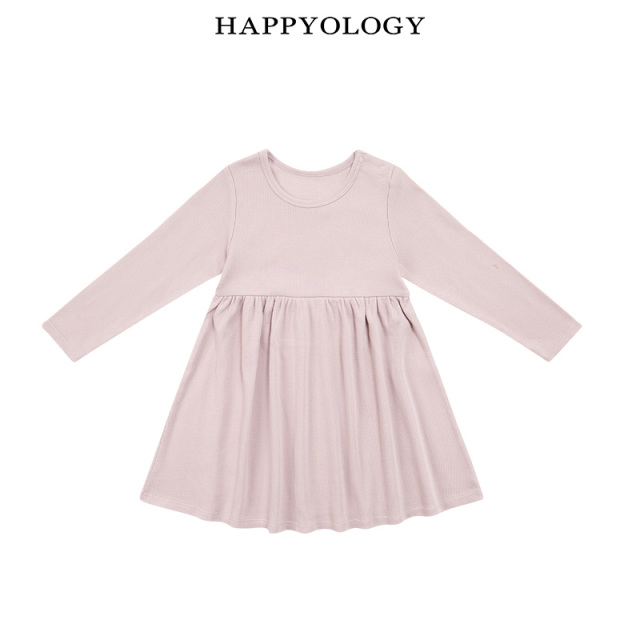 11847960.happyology英国女童连衣裙柔软小女孩棉亲肤纯色有弹性长袖连衣裙