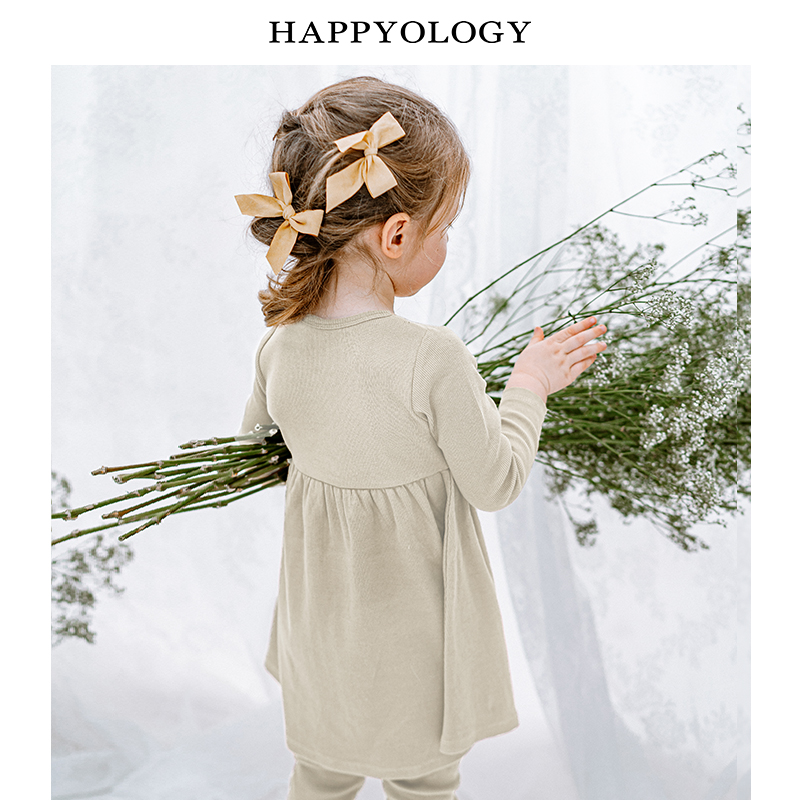 11847960.happyology英国女童连衣裙柔软小女孩棉亲肤纯色有弹性长袖连衣裙