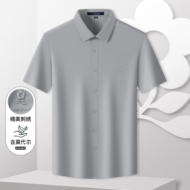 9424709.【含莫代尔&柔软亲肤】纯色衬衫短袖衬衣