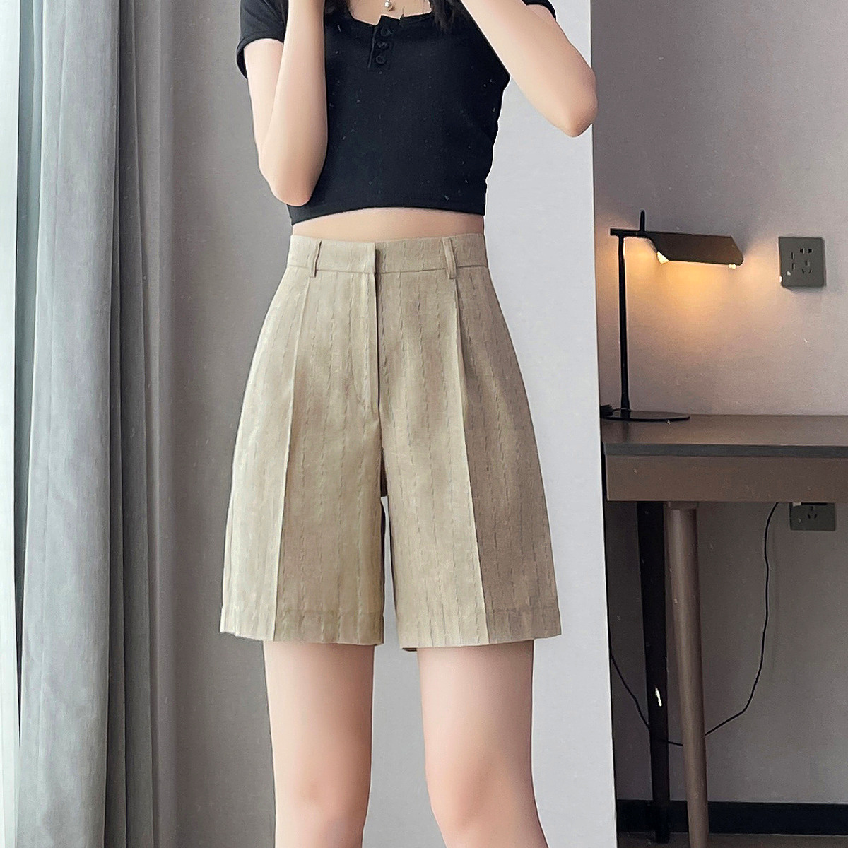 9431999.【简约休闲短裤】夏季通勤气质中腰时尚休闲裤子女裤