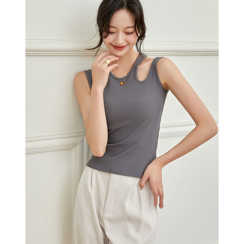 9432033.【时尚镂空无袖背心】夏季圆领合身女式t恤女背心