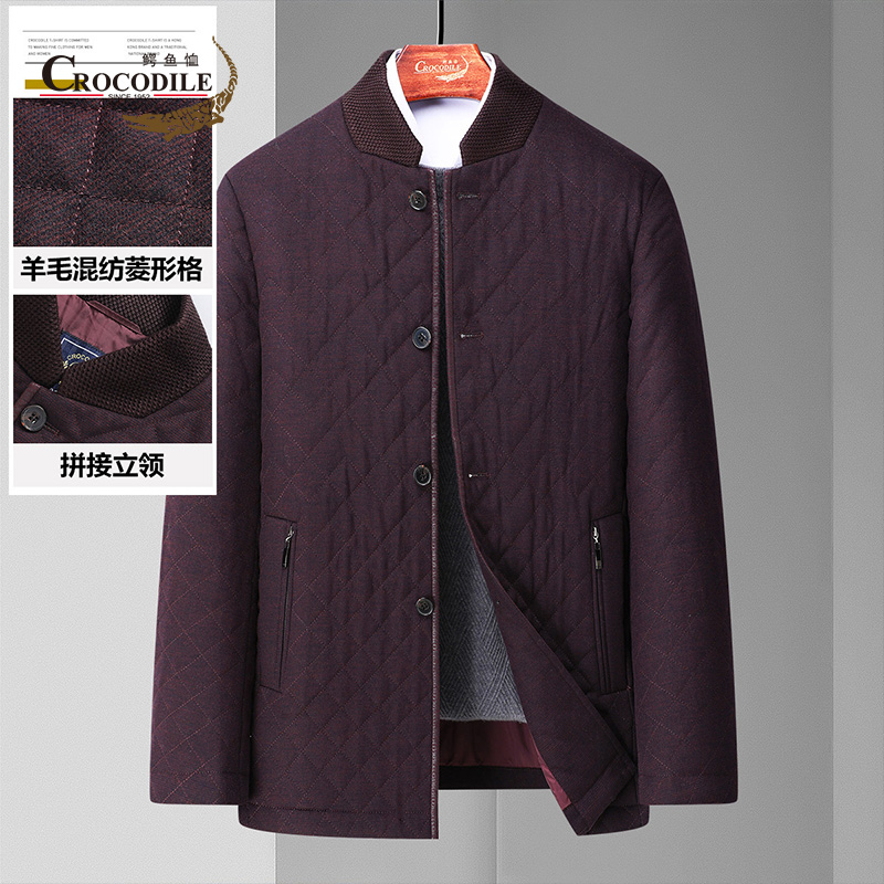 9499471.专柜款秋冬羊毛混纺经典薄棉菱形格针织立领男式棉服男