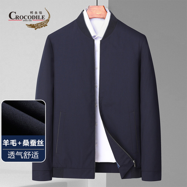 9499100.【精纺羊毛】春夏高端商务弹力舒适棒球领拉链款夹克男