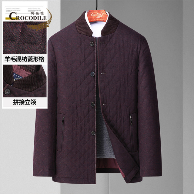 9499471.专柜款秋冬羊毛混纺经典薄棉菱形格针织立领男式棉服男