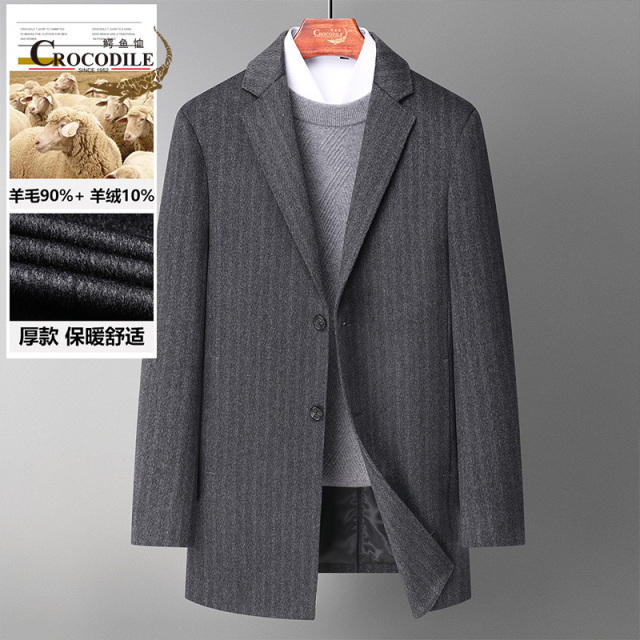 9499063.【羊绒+羊毛】秋冬专柜商务暗条纹中长款西服领毛呢大衣男