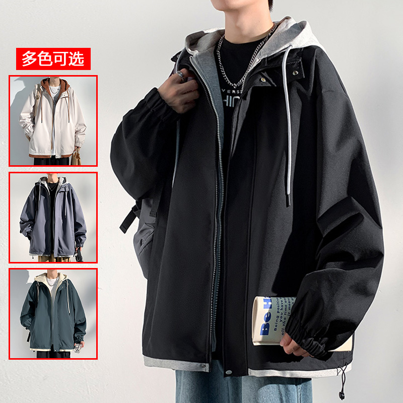 9573062.衣仕梵春秋新款男士假两件连帽潮流休闲百搭夹克【衣仕梵男装1】