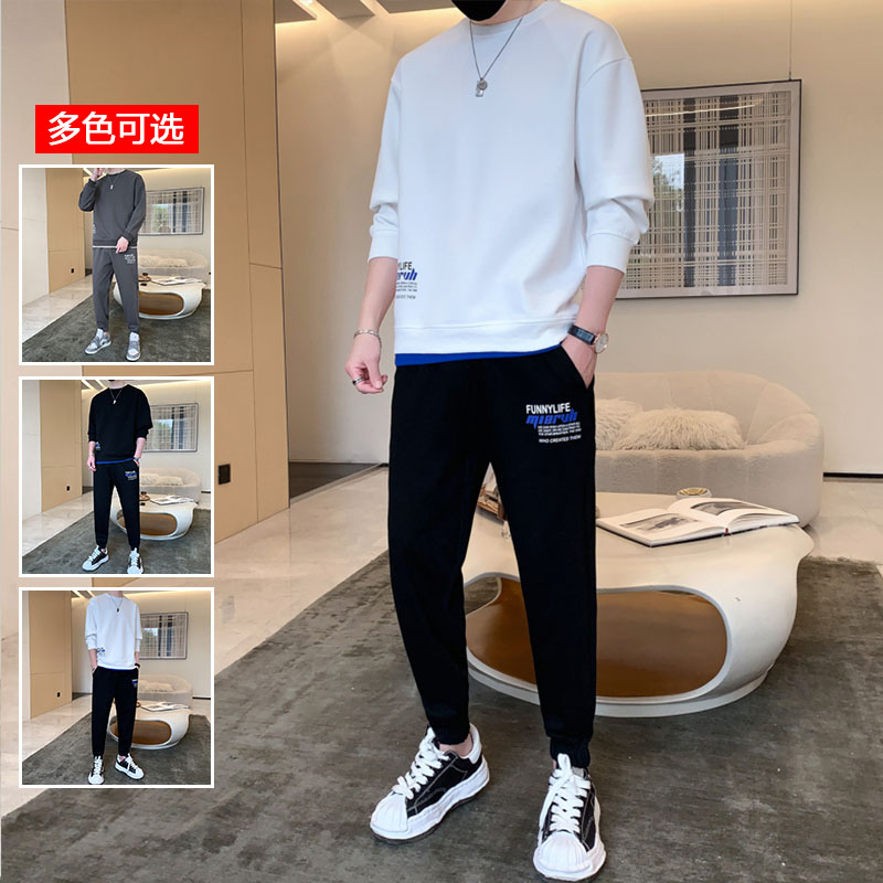 9599032.衣仕梵春秋新款男假两件时尚潮流休闲圆领套装【衣仕梵男装1】