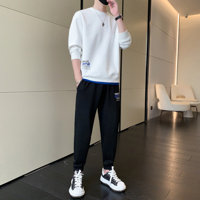 9599032.衣仕梵春秋新款男假两件时尚潮流休闲圆领套装【衣仕梵男装1】