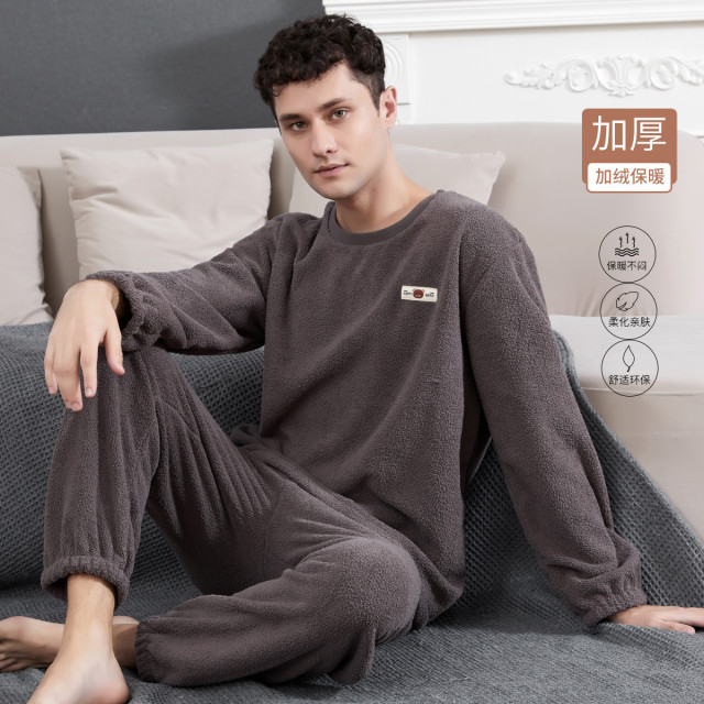 9637822.古今【超值清仓~清完不补~】加绒加厚圆领长袖睡衣男士家居服套装