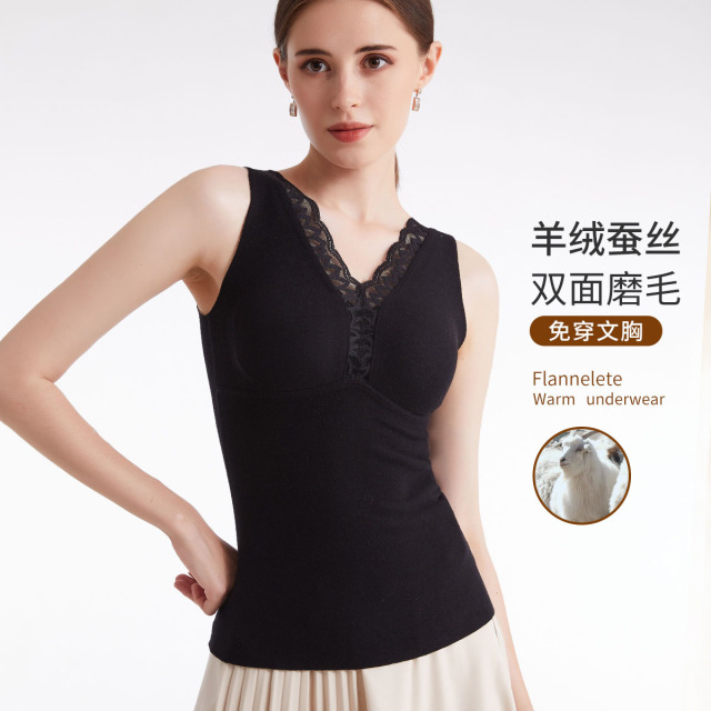 9637843.古今自带胸垫可拆卸胸垫蕾丝保暖打底女士背心