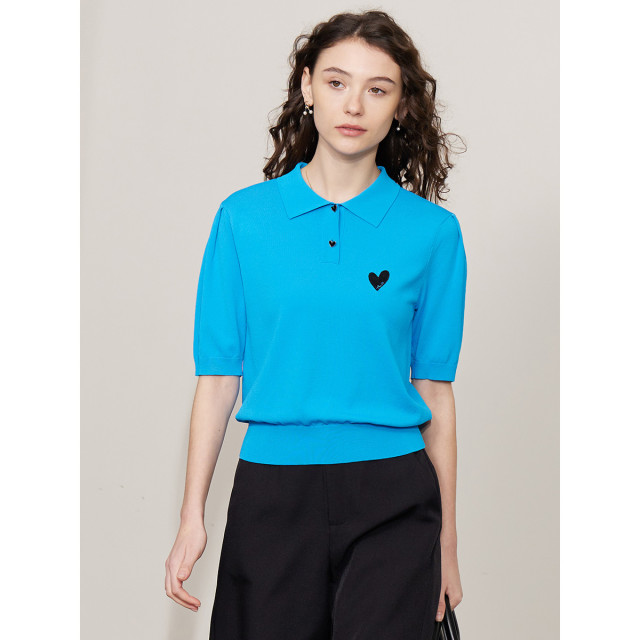9667678.【法式浪漫】夏季POLO领公主袖法式刺绣针织衫桃心绣花上衣女