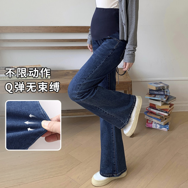9708653.兔妈孕妇牛仔休闲喇叭裤秋季新款外穿孕期时尚托腹裤显瘦大码高腰长裤