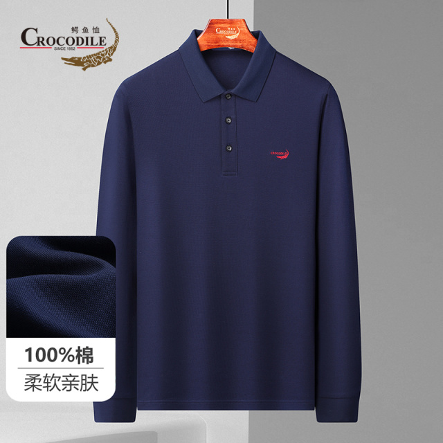 9674027.鳄鱼恤【100%棉】秋季专柜款纯色商务基础款长袖Polo衫男
