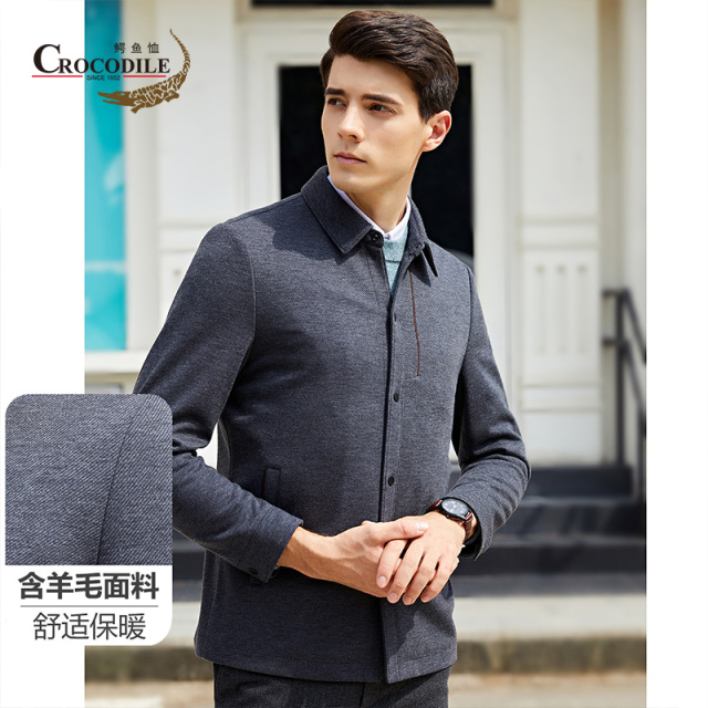 9673603.鳄鱼恤【含羊毛】秋冬专柜商务斜纹毛呢料衬衣款外套茄克男