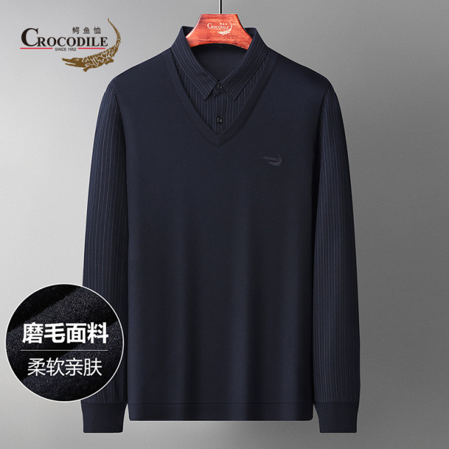 9672898.鳄鱼恤【假两件保暖卫衣】秋冬商务内磨毛柔软贴身翻领上衣男