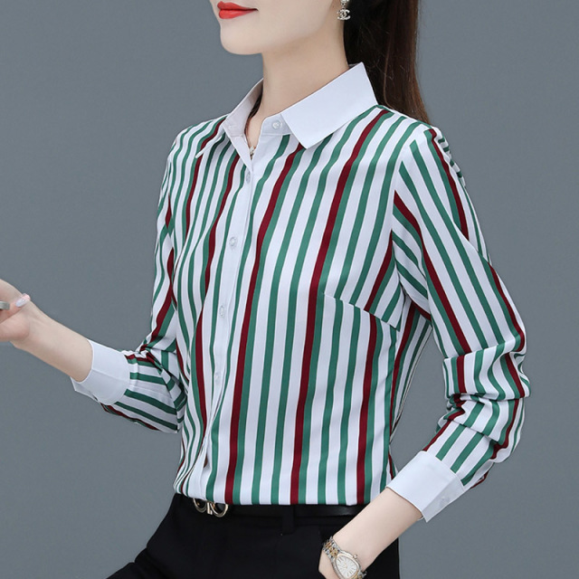 9675591.7-CHAOY春秋女式竖条纹时髦显瘦优雅长袖衬衫【7-CHAOY女装1】
