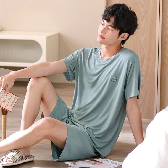 13645464.品彩【简约绅士风】夏季睡衣男短袖短裤俩件套休闲家居服可外穿