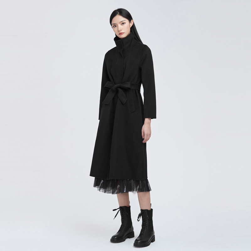 9741871.立领收腰中长款毛呢大衣