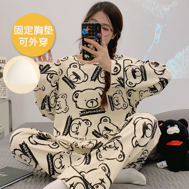13645970.品彩免穿内衣居家不尴尬长袖长裤带胸垫家居服可外穿