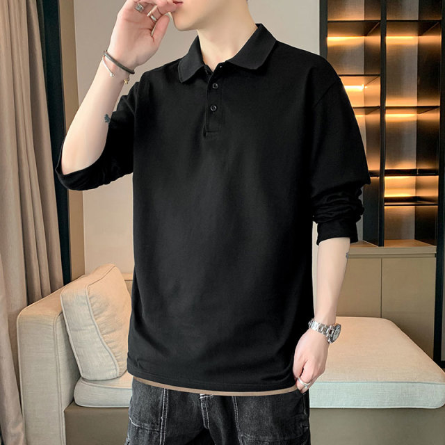 9773777.春秋季新款男士卫衣中老年长袖T恤翻领假二件POLO衫