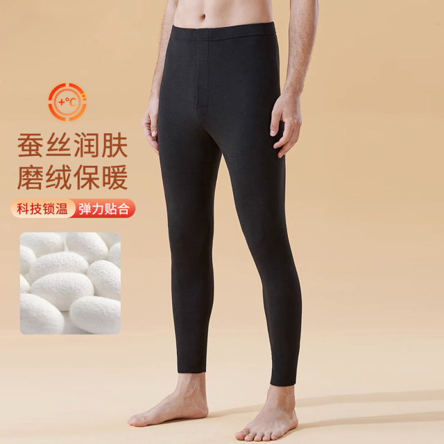 9784346.古今【超值清仓~清完不补~】含桑蚕丝双面磨绒蓄热中腰秋裤男士打底保暖裤
