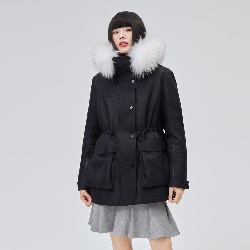 10918049.艾莱依冬季简约休闲户外时尚大毛领羽绒服