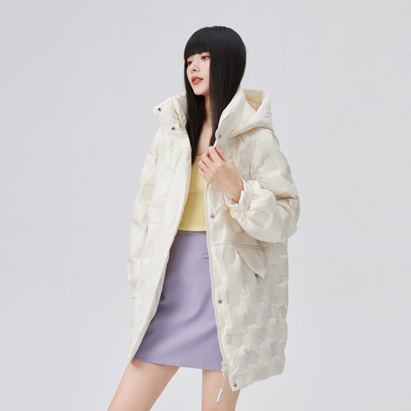 10917997.艾莱依吃豆人羽绒服女中长款立体压印设计感冬季外套潮