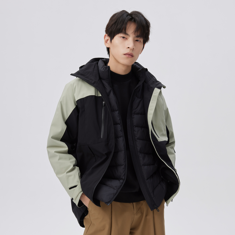 9792484.【限时直降110元】艾莱依两件式羽绒服男冬季户外运动短款连帽外套潮