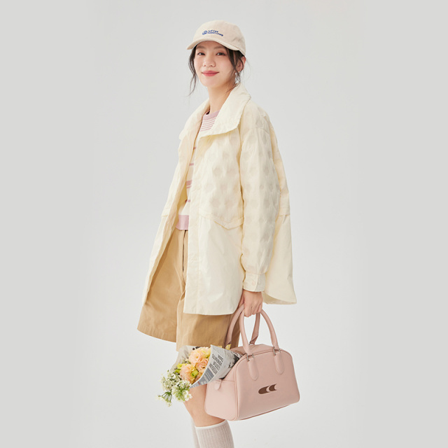 10918091.艾莱依外套女轻薄鹅绒羽绒服设计感拼接立领百搭短款
