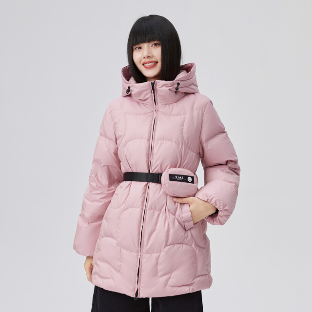 10917951.艾莱依炫彩羽绒服鸭绒可拆卸包收腰休闲外套女