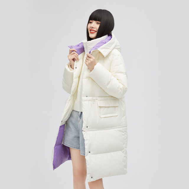 10917939.艾莱依羽绒服女款时尚中长款一衣多穿撞色连帽秋冬外套