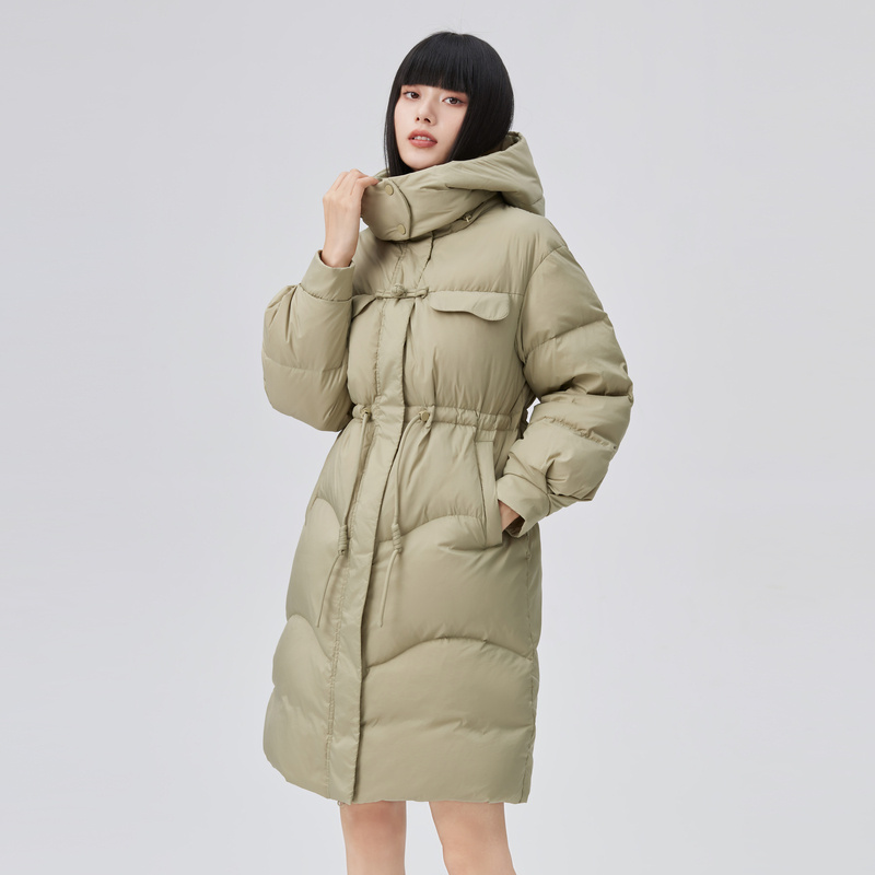 10917978.艾莱依中长款鸭绒羽绒服女冬季时尚宽松收腰外套