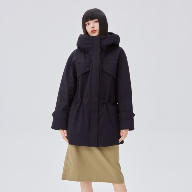 10918002.艾莱依户外羽绒服女鹅绒连帽中长款设计感时尚冬季外套