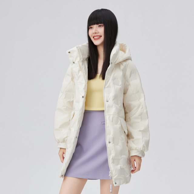 10917997.艾莱依吃豆人羽绒服女中长款立体压印设计感冬季外套潮