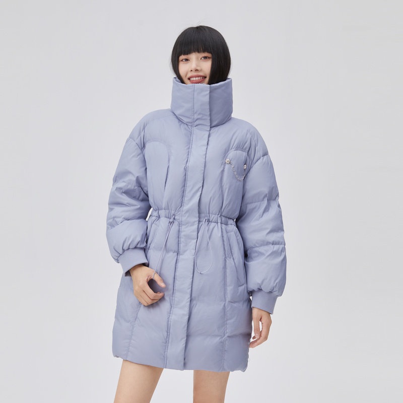 10917959.艾莱依鸭绒中长款羽绒服女款冬收腰设计感紫色外套冬装