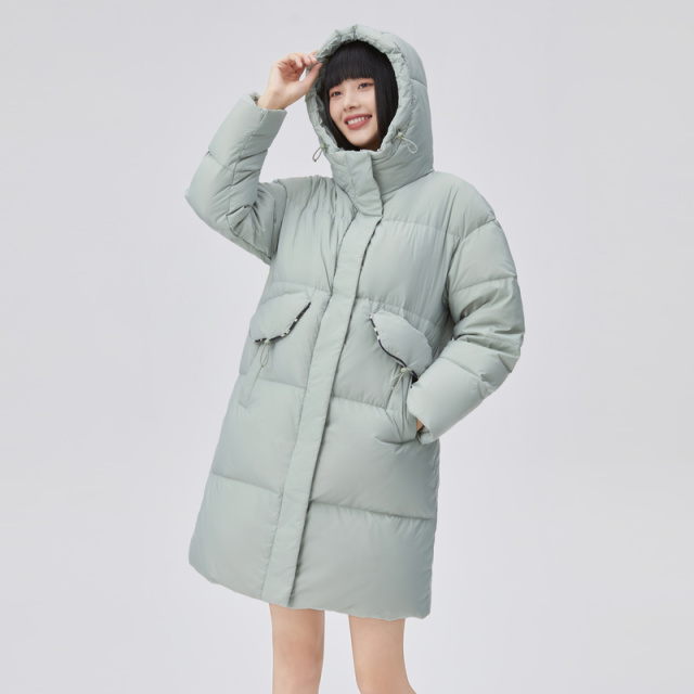 10917920.艾莱依鸭绒羽绒服中长款高级简约休闲时尚秋冬外套女款