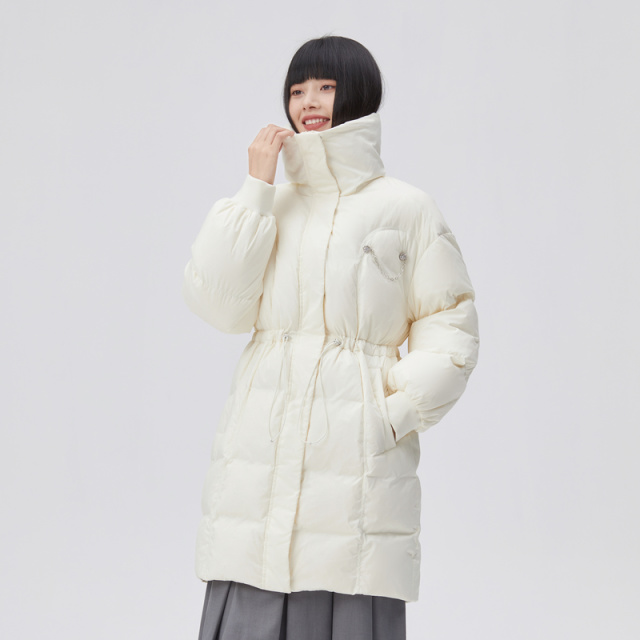10917959.艾莱依鸭绒中长款羽绒服女款冬收腰设计感紫色外套冬装