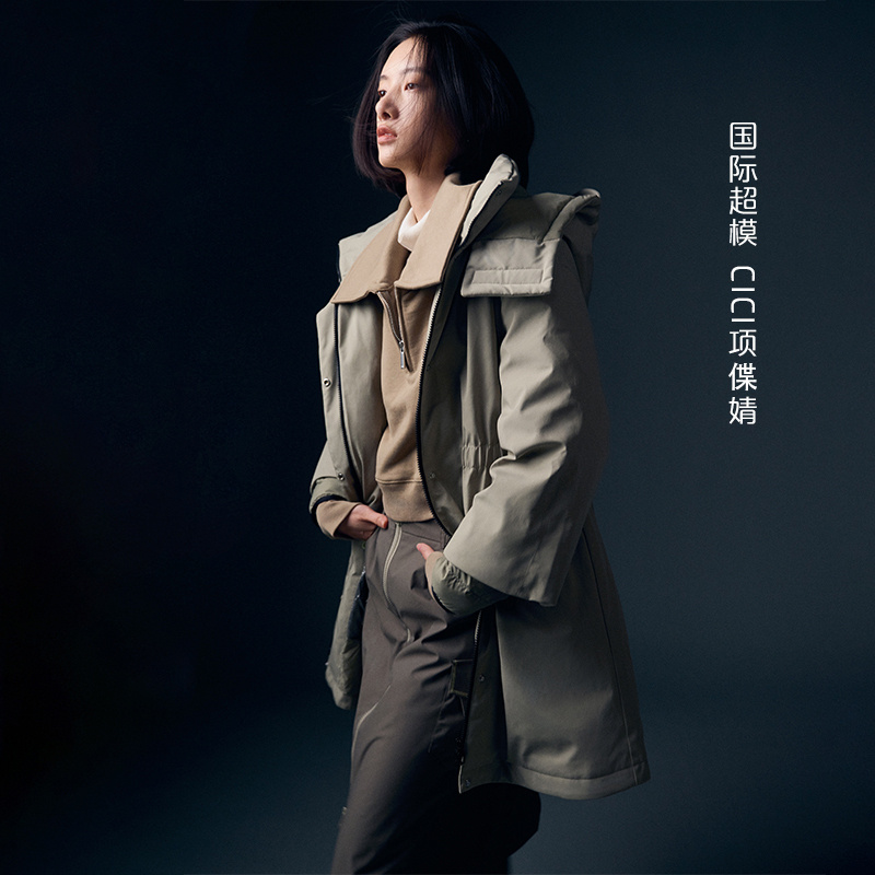 10918009.艾莱依工装羽绒服女款户外设计感鹅绒中长款冬季外套潮