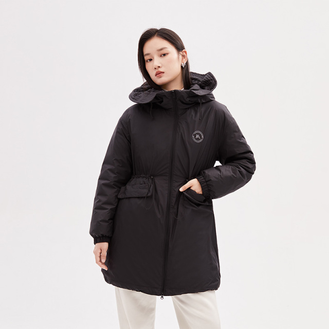 10918004.艾莱依羽绒服女秋冬爆款轻薄连帽设计感晕染中长款外套潮